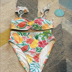 NT Kids Floral Fruit Print Two-Piece Bikini - White Multi